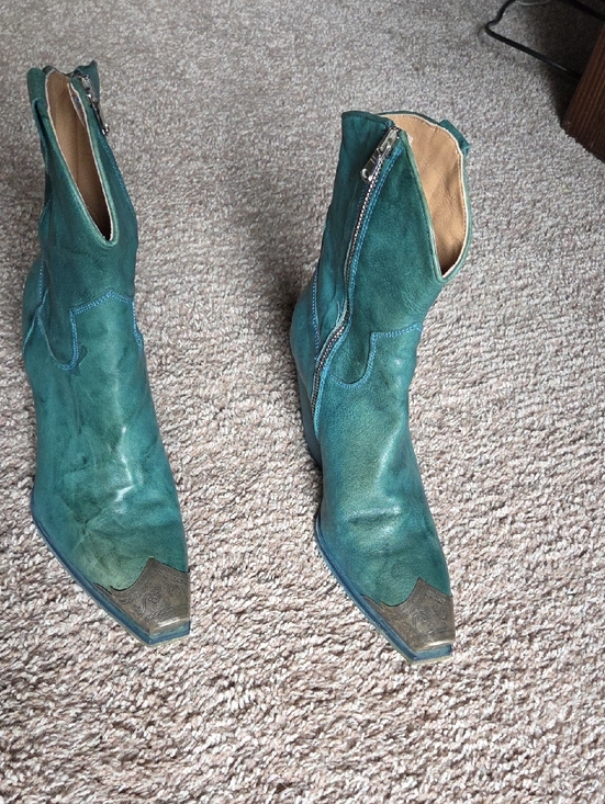 Free People Shoes - Free People Teal Leather Pointed Toe Zip Ankle Boots
